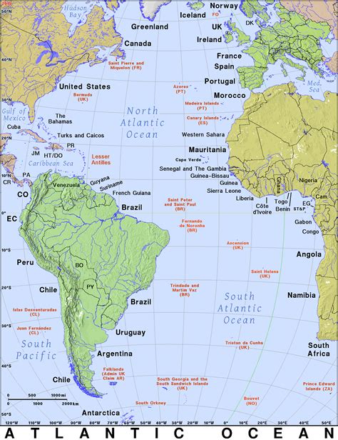 Map Of Atlantic Ocean Island Countries | Map of Atlantic Ocean Area