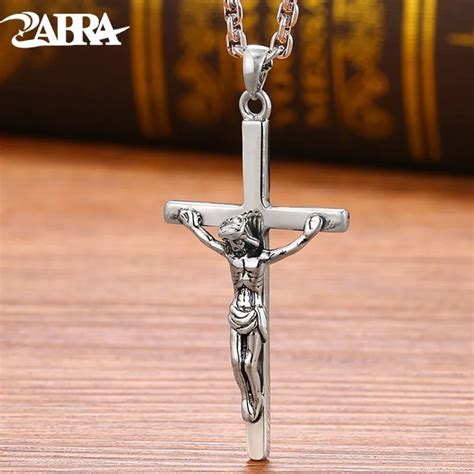 ZABRA 100% 925 Sterling Silver Jesus Cross Pendant Necklace For Men ...