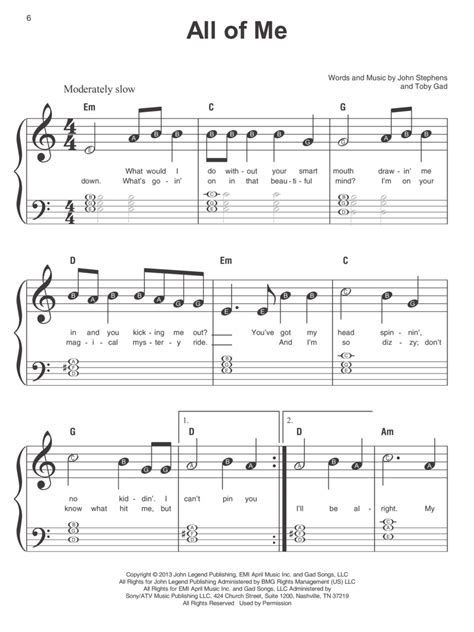 Easy Piano Sheet Music Popular Songs