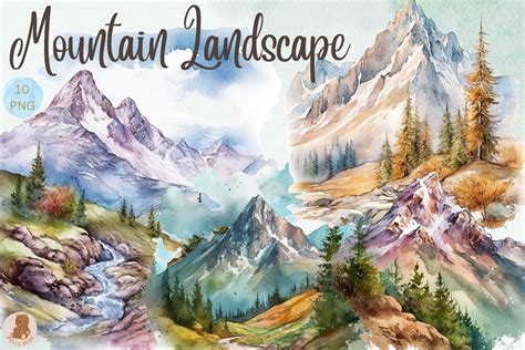 Mountain Landscape Clipart Graphic by bellybear2023 · Creative Fabrica