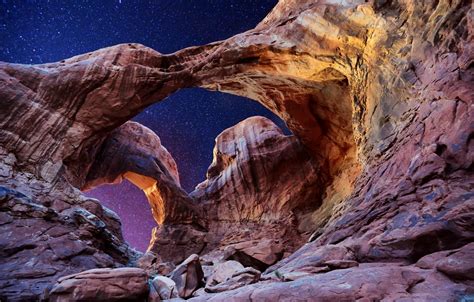 Wallpaper the sky, stars, arch, Utah, USA, Utah, Arches National Park ...