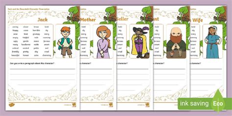 Jack and the Beanstalk Character Description Writing Frames