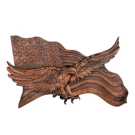 American flag with eagle wooden sign, eagle flag wood carving wall dec ...