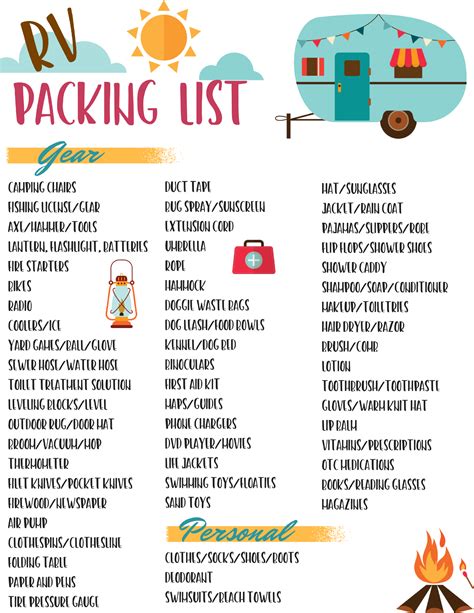 Free RV Checklist Printable Packing List | Travel trailer camping, Rv ...