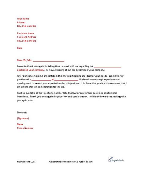 Post-Interview Thank You Letter Template - Microsoft Word