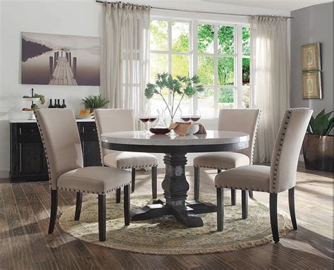 LAGORA 5pcs Contemporary Dining Room Round White Marble Table & Beige ...