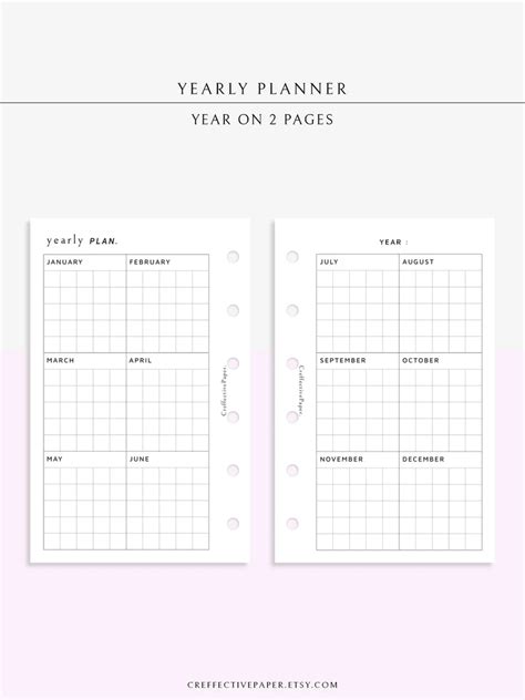 Yearly Filofax Mini Planner Inserts