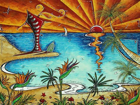 Original Coastal Surfing Whimsical Fun Painting Tropical Serenity By ...