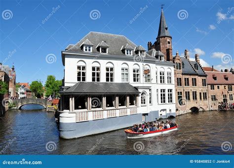 Bruges Medieval Buildings in Dijver Canal Editorial Photography - Image ...