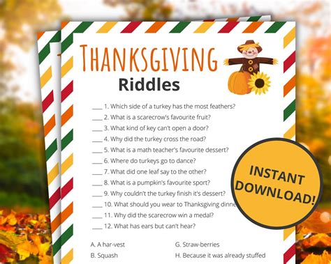 Thanksgiving Riddles Printable Thanksgiving Game Thanksgiving Activity ...