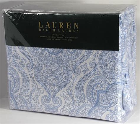 Amazon.com: Lauren Ralph Lauren King Sheet Set Blue on White Paisley ...