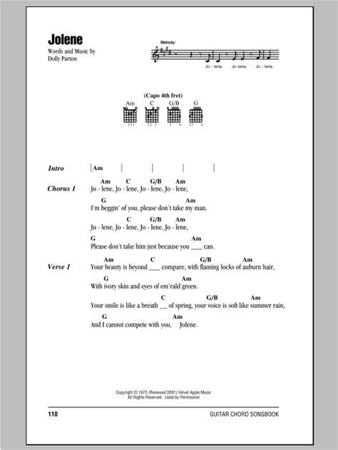 Jolene by Dolly Parton - Guitar Chords/Lyrics - Guitar Instructor