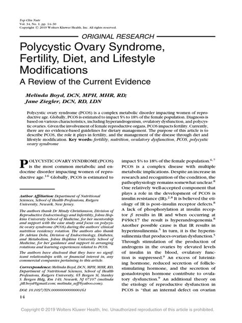 Polycystic Ovary Syndrome, Fertility, Diet, and Lifestyle Modifications ...