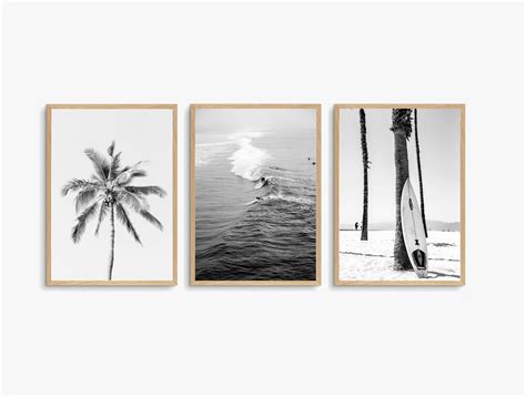 Beach Black and White Wall Art Set of 3 prints Ocean Surf | Etsy