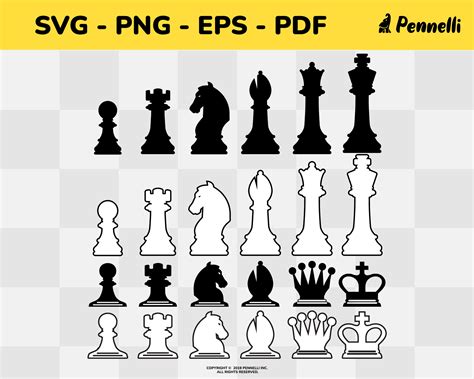 Chess SVG, Chess Pieces Clipart Black & White, Chess Pieces SVG Files ...