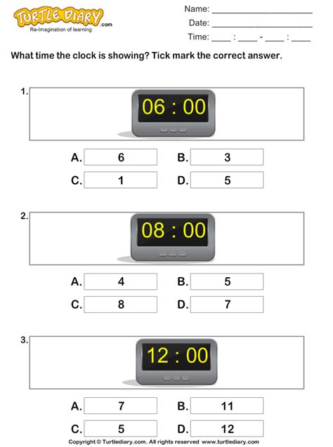 Reading Time on Digital Clocks | Turtle Diary Worksheet