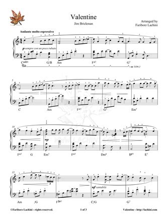 Valentine - Piano Sheet Music