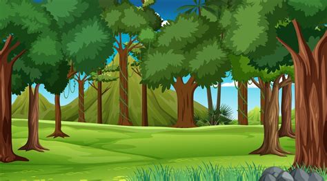 Forest scene with various forest trees and mountain 2706880 Vector Art ...