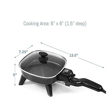 Electric Skillet with Glass Lid Small Compact Size Non Stick Cooker Fry ...