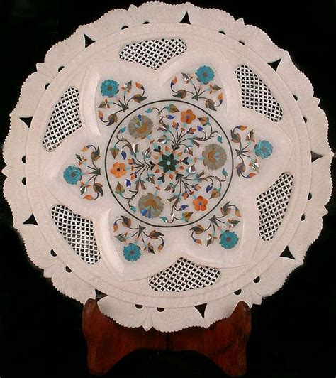 Taj Mahal Floral Inlay Work on White Makrana Marble | Exotic India Art