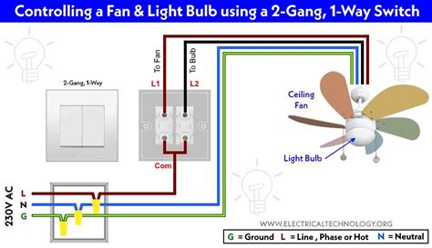 How to Wire Double Switch? 2-Gang, 1-Way Switch - IEC & NEC | Fan light ...