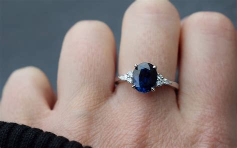 Deep blue sapphire engagement ring Oval navy blue sapphire diamond ring ...