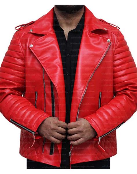 Buy Red Biker Leather Jacket | Quilted Motorcycle Jacket