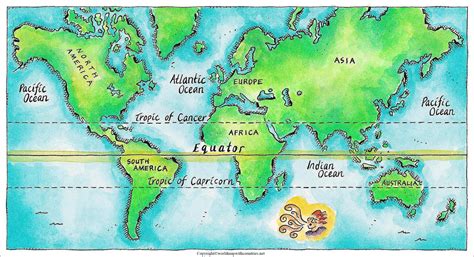 4 Free Compact Printable World Maps With Tropics And Equator