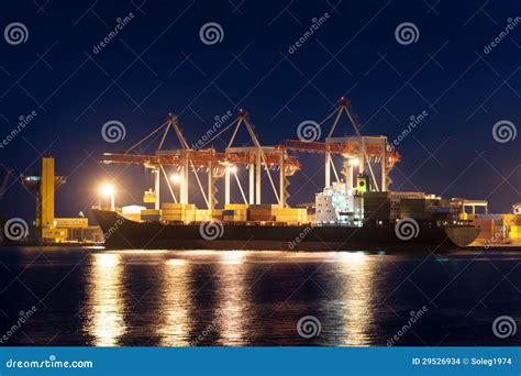 Container ship at night stock photo. Image of reflection - 29526934