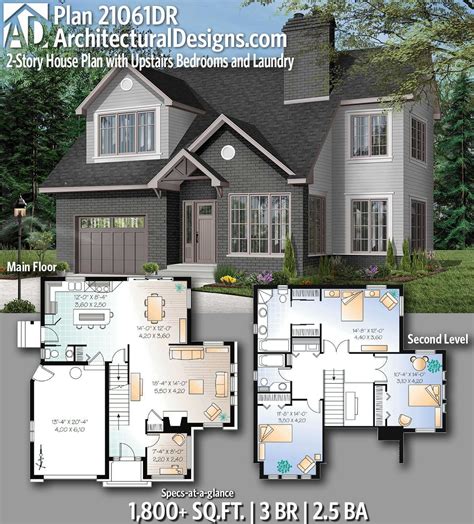 Plan 21061DR: 2-Story House Plan with Upstairs Bedrooms and Laundry ...