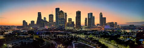 Houston Skyline Sunrise Glow Pano | | Bee Creek Photo Fine Art ...