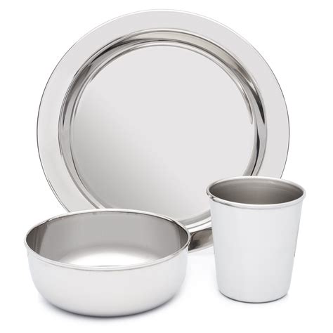 Stainless Steel Dish Set for Kids, with Plate, Bowl, and Cup - BPA Free ...