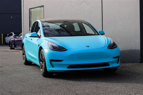 Tesla Model 3 Tiffany Blue / Satin Key West Vinyl Wrap | Vancouver