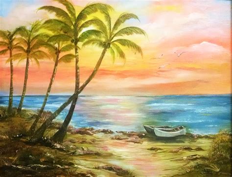 Acrylic beach scene - painted by Becky Sirmans | Beach scene painting ...