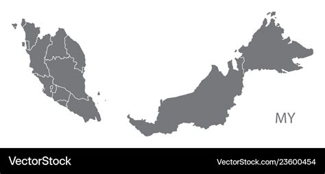 Malaysia federal states map grey Royalty Free Vector Image