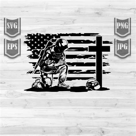 US Soldier Kneeling at Cross Svg File Fallen Soldier Svg - Etsy UK