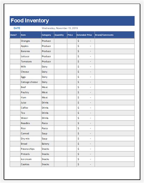 Printable Food Inventory Template for Excel | Download File