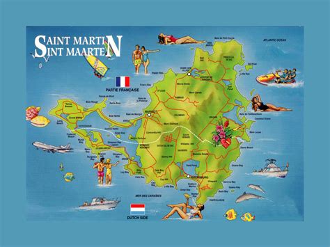 Large detailed tourist illustrated map of Sint Maarten, Saint Martin ...