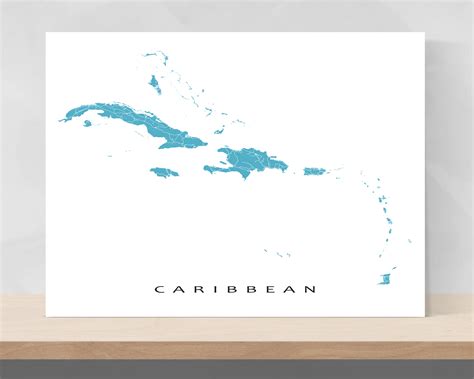 Caribbean Sea Map Wall Art Print, Island Poster Maps, Jamaica, USVI ...