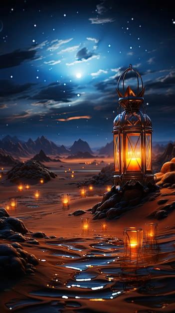 Premium AI Image | A lantern in the night sky with the moon behind it