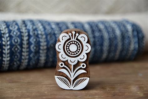 Flower Wooden Stamp For Block Printing. Pottery Textile | Etsy