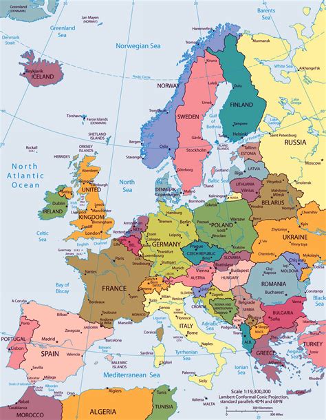 Large big Europe flag, political map showing capital cities – Travel ...