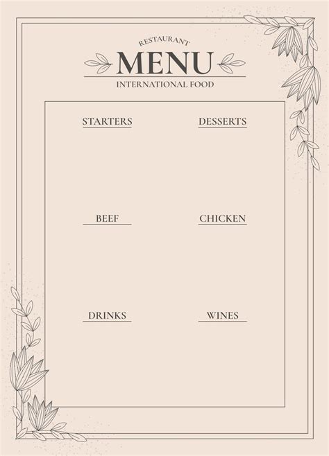 Printable Blank Menu Templates