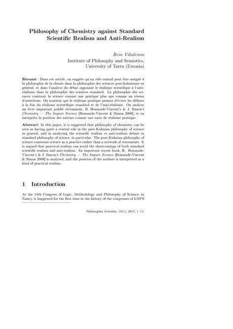 (PDF) Philosophy of Chemistry against Standard Scientific Realism and ...