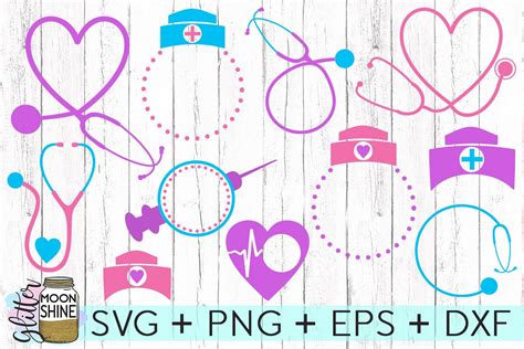 Nurse Monogram Frame Bundle SVG DXF PNG EPS Cutting Files (44437 ...