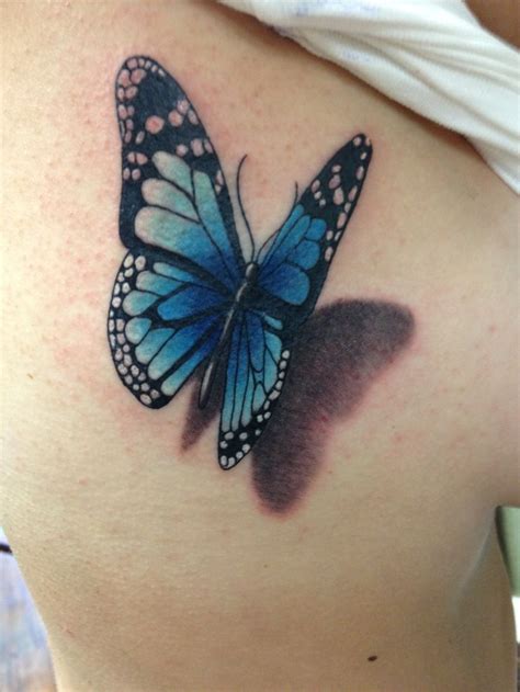 3D Flying Blue Butterfly Tattoo on Siderib | Blue butterfly tattoo ...