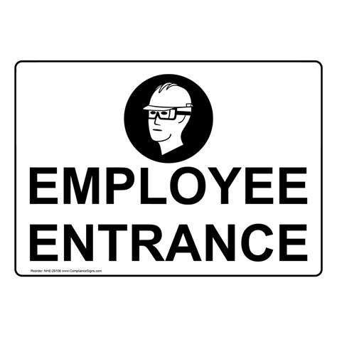 Employee Entrance Sign or Label With Symbol - White