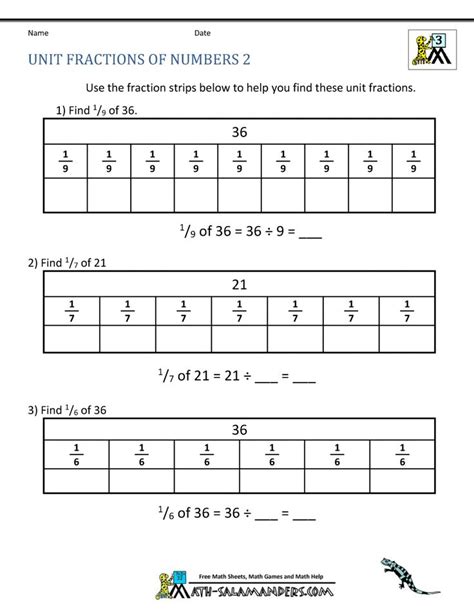 Unit fractions of numbers Sheet 2 | Third grade fractions worksheets ...