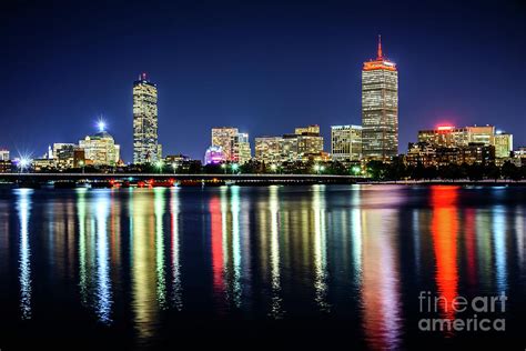 Boston Skyline at Night with Harvard Bridge Photograph by Paul Velgos ...