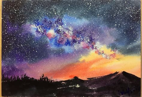 Watercolor Starry Night Sky Demonstration | Watercolor sky, Sky ...